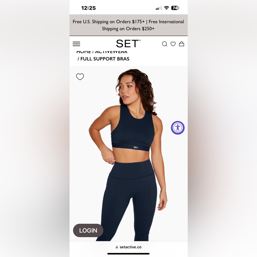 SET ACTIVE: SPORTBODY™ HIGH NECK BRA - OXFORD size medium. Only worn once